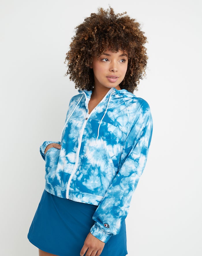 Champion Jas Dames - Blauw/Wit - City Sport Full Zip Crush Dye ( 068194-OUY )